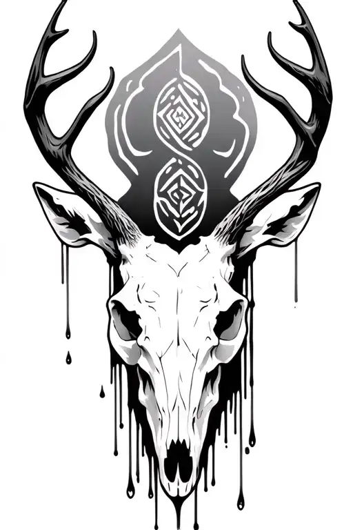 Deer Skull And Nordic Runes Dripping