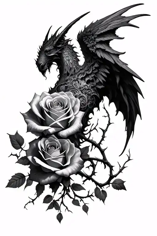 Roses On Thorns Vines Tattoo Wrapping A Demon Wing Sleeve And Shoulder