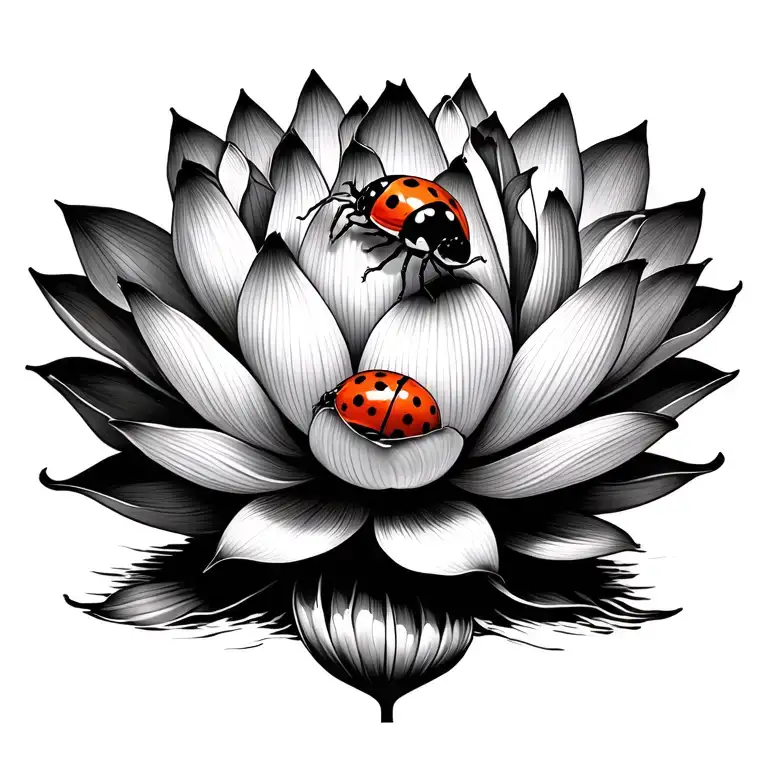 Ladybird Climbing Up A Lotus Flower Feminine Life Challenges Over Come Strength Mental Illness