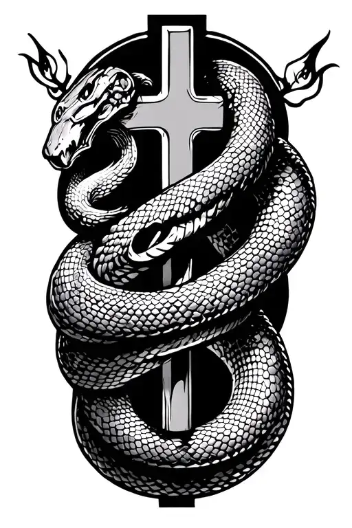 Christian Cross Wrapped In Snake