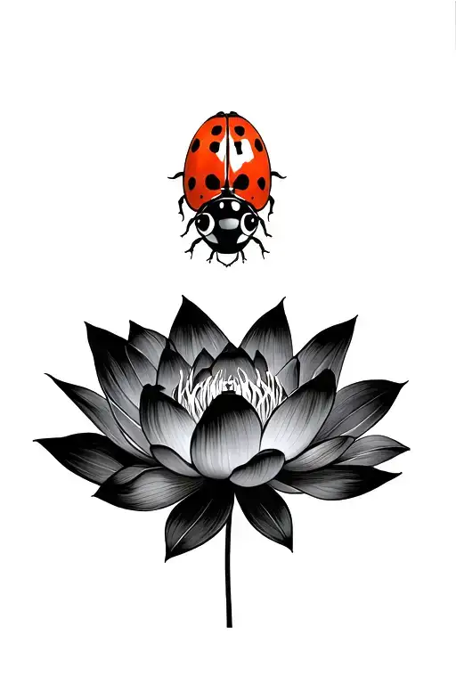 Ladybird Climbing Up A Lotus Flower Feminine Life Challenges Over Come Strength Mental Illness
