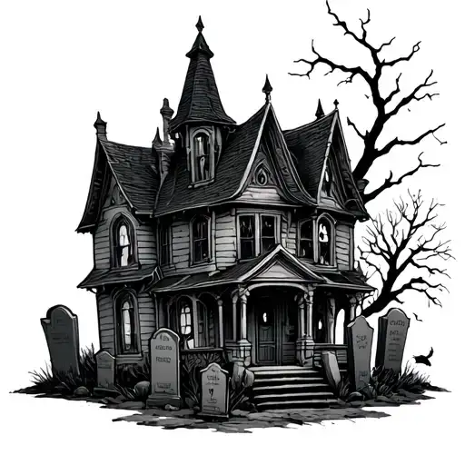 Haunted House With Tombstones