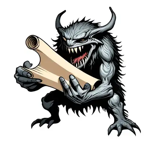 Monster Holding Blank Open Scroll