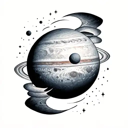 Jupiter And Moon Merging Together Symbolizing