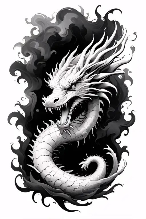 Realism Japanese Dragon Half Sleeve With Black Smoke Background