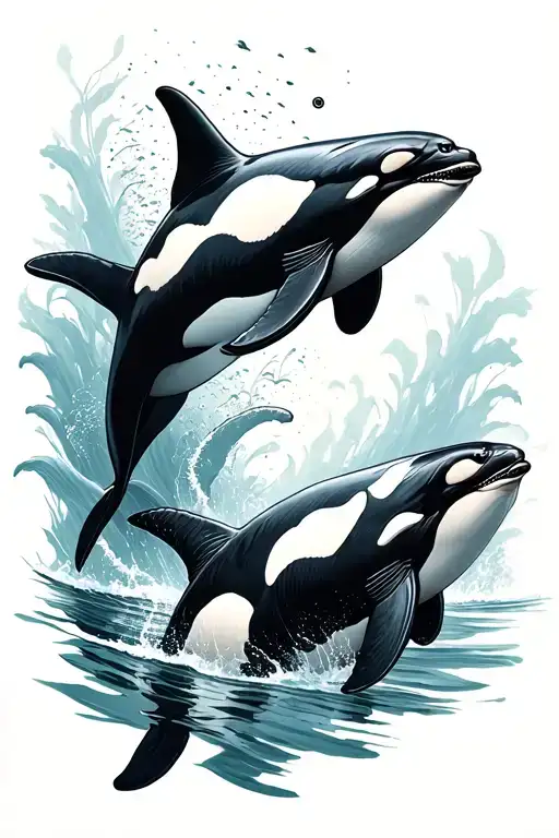Ocean And Orcas Swimming