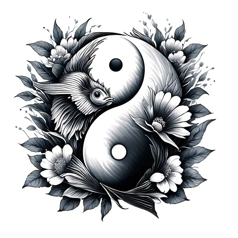 Fish Which Yin Yang With Flowers Are Thin