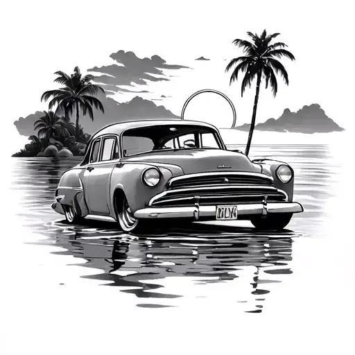 Sun Set Sea Shore With A Granada Car