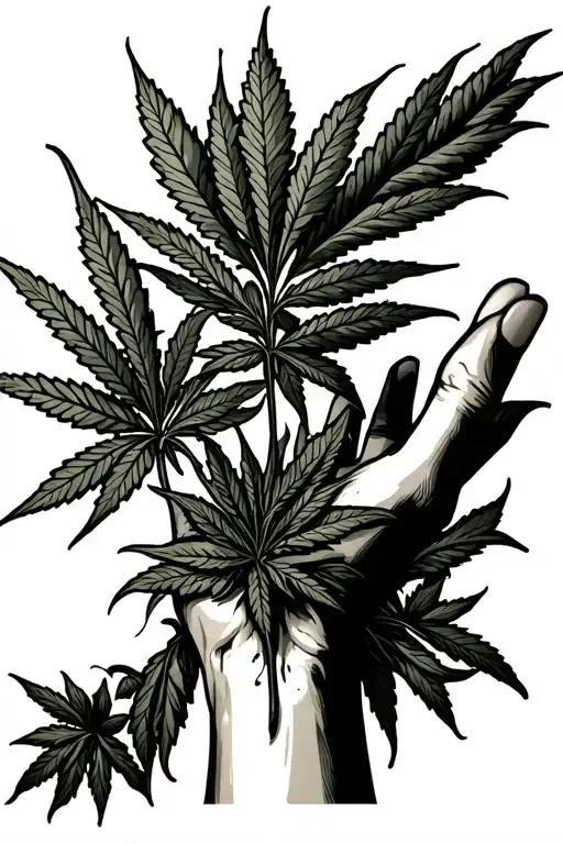 Weed Plant Growing Through Hand