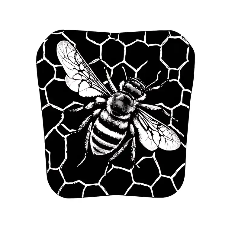 Gothic Queen Bee Flying Trough Honeycomb Pattern