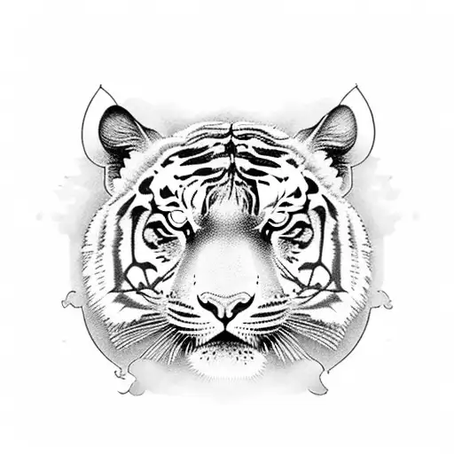 An Intricate Tattoo Of A Tiger Surrounded By Tropical Plants