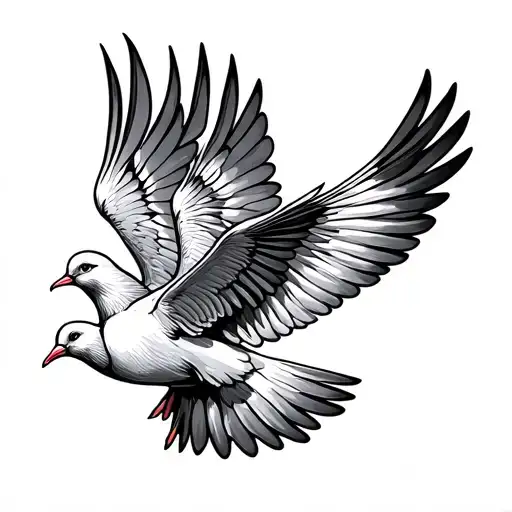 2 Doves Flying Minimal Line Art