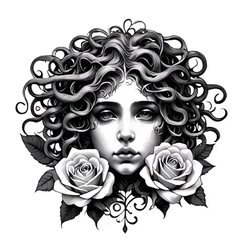 Medusa Face Surrounded By Roses