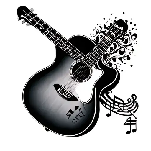 Concept Tattoo Music Acoustic Guitar With Initials Sts