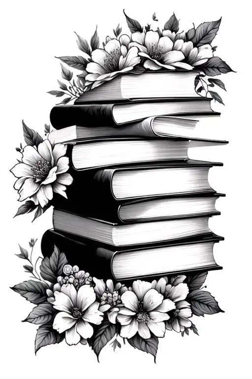 Stack Of Books Surrounded By Florals