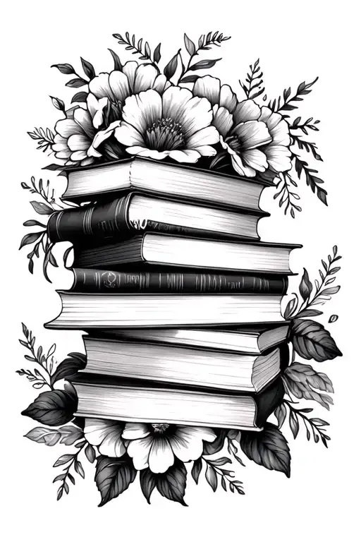 Stack Of Books Surrounded By Florals