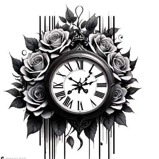 Roses And Vertical Clock Embedded