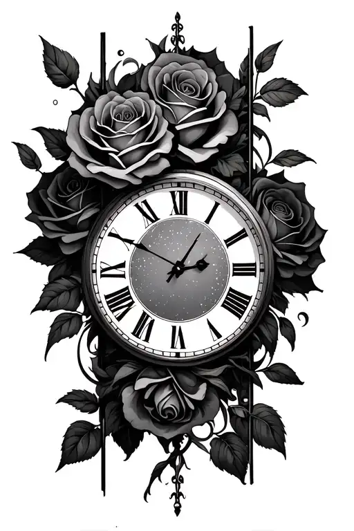 Roses And Vertical Clock Embedded