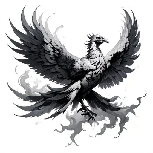 A Phoenix With Outstretched Wings Made Of Smoke