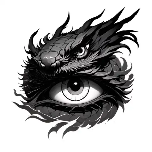 Sharingan Eye And Japanese Dragon