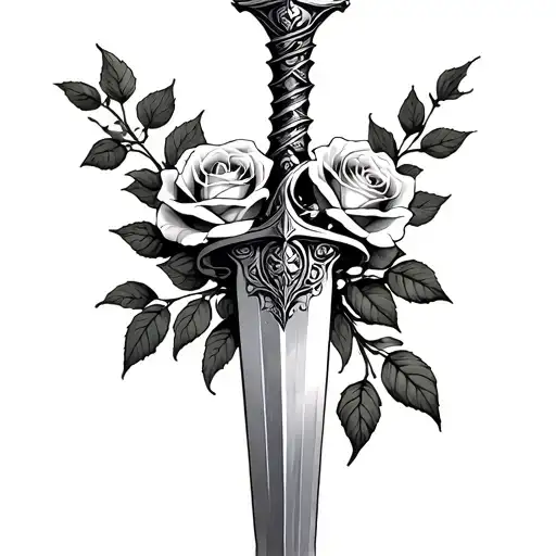 A Dagger With Roses Wrapped Around The Blade