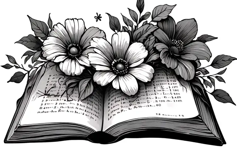 Simple Open Book With Page Turning And Birth Month Flowers Coming Out Of The Pages