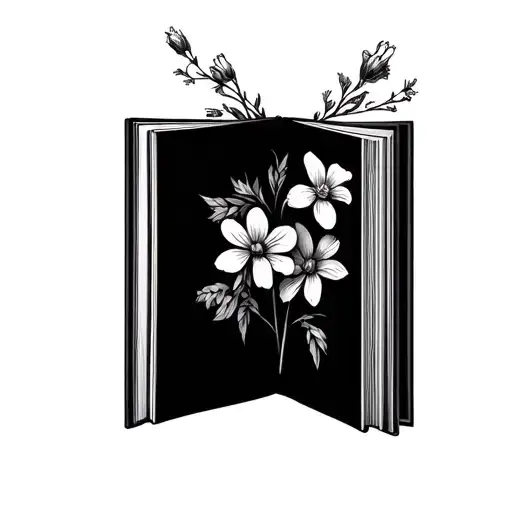 Book Open With Cosmo And Larkspur Flowers Coming Out Of Pages