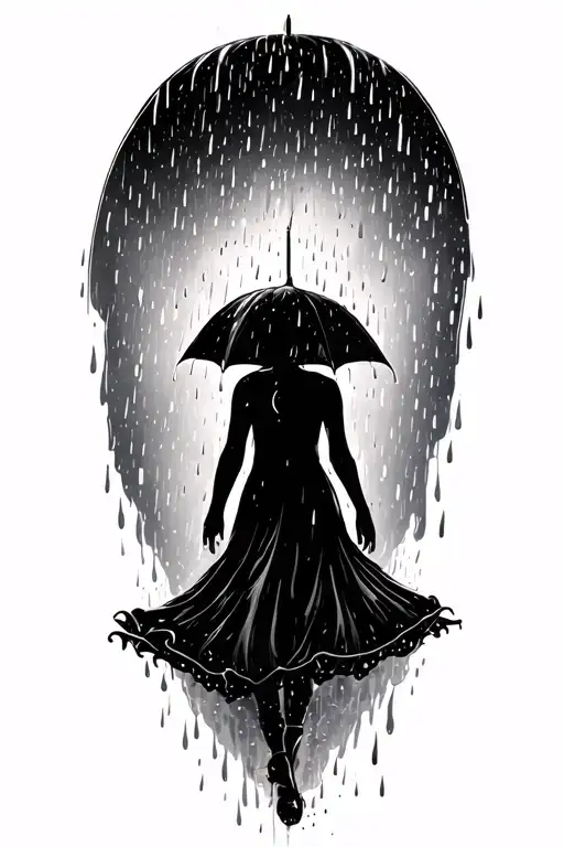 Silhouette Of A Person In The Rain Falling