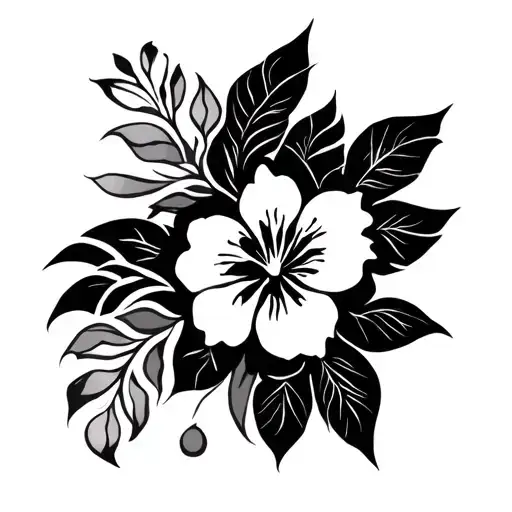 Polynesian Tribal Tattoo With Flowers