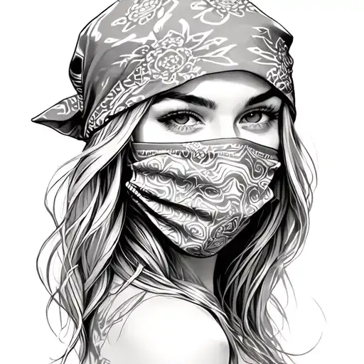 Girl With Bandana Mask Over Mouth