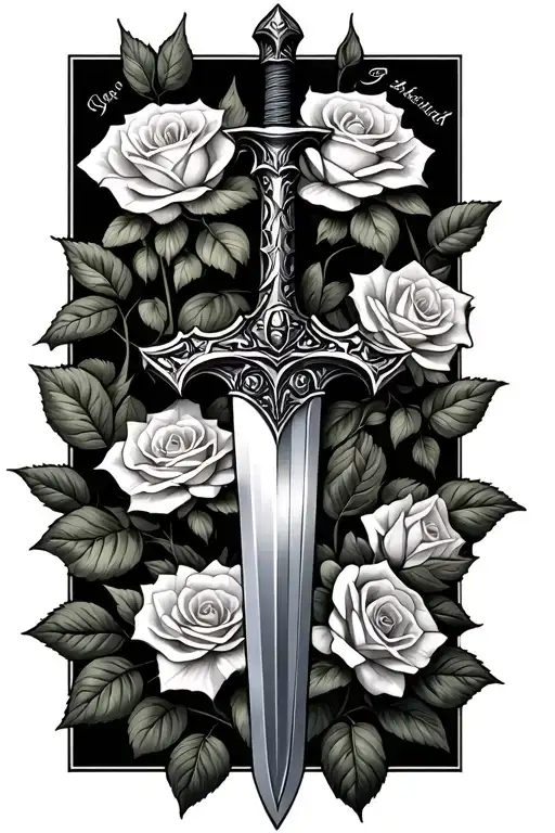 Knights Sword With Rose Growing Around It With Kids Names On The Petals