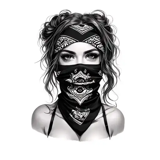 Sexy Girl Face With Bandana Mask Over Mouth