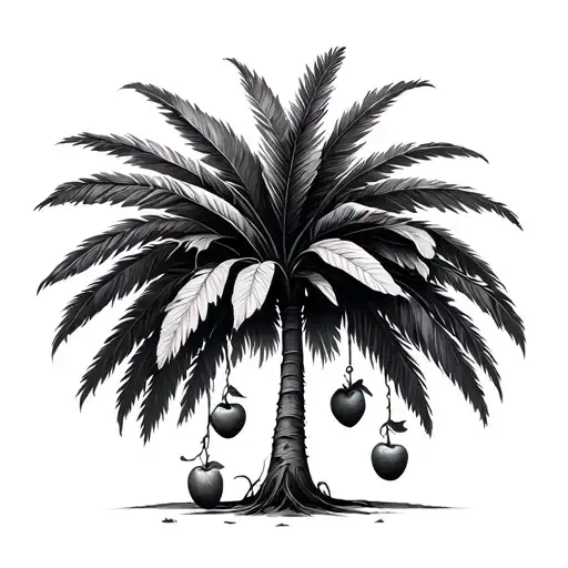 Palm Tree With 12 Leaf With 8 Fruits Hanging