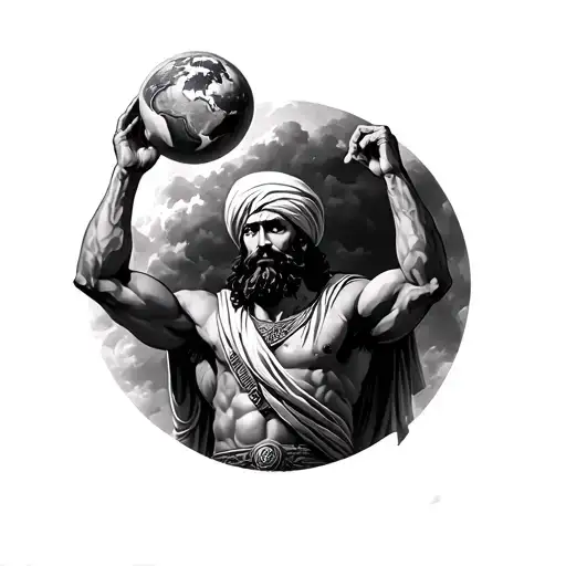 Sikh Warrior Holding The Earth Above His Head Like Atals The Roman God