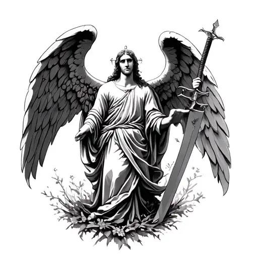 Willow Tree And St Michael Archangel Holding Sword