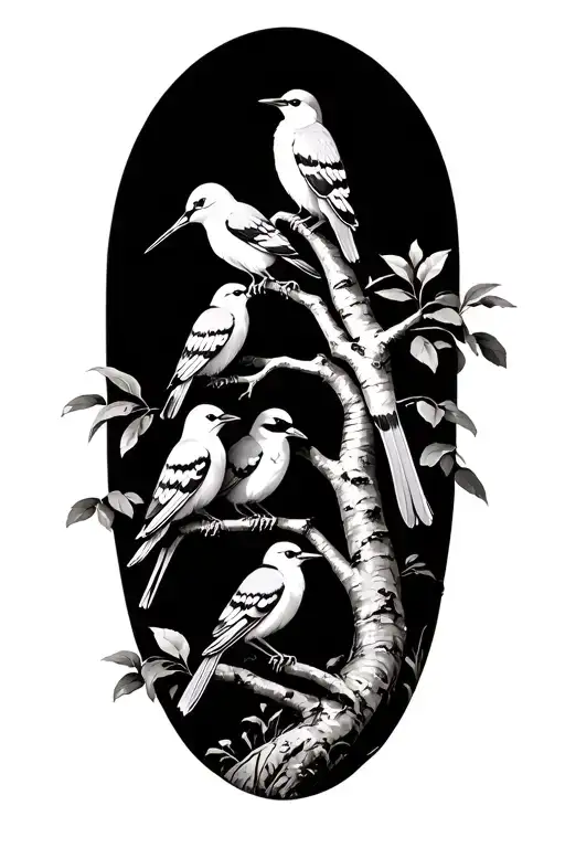 Tree And 5 Birds Native To Australia Like