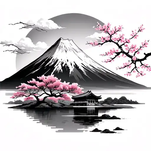 Mt Fuji And Cherry Blossom Flowers