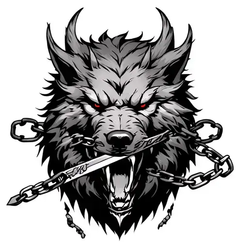 Fenrir Breaking Chains With Sword In Mouth