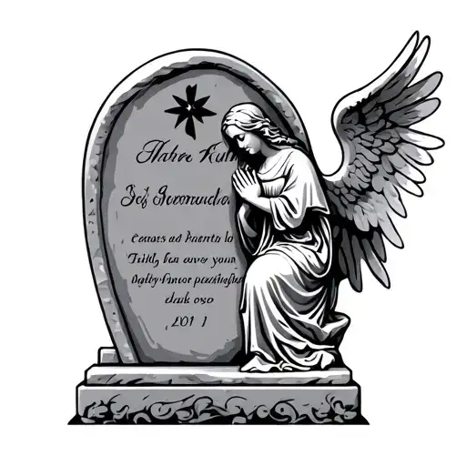 Parents Name On Headstone With Angel Praying On The Side Of It