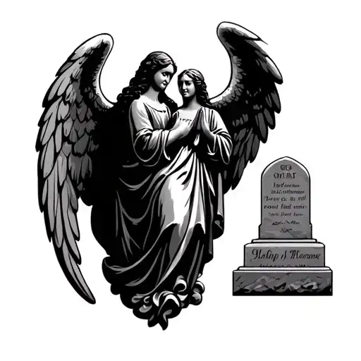 Parents Name On Tombstone With Angel Praying On The Side Of It