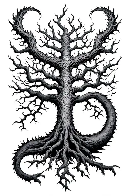 Yggdrasil Tree In Center With Nidhogg