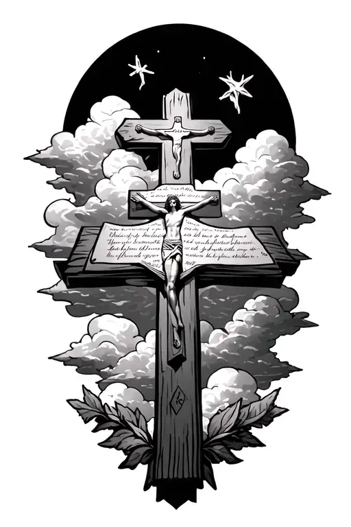 Clouds Surrounding Crosses On Calvary And Bible Verses Surrounding It
