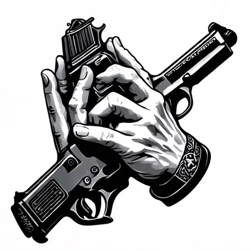 Praying Hands Holding Gun Small