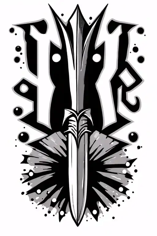 The Word Tvstrong With Dots In Between Each Letter And There Is A Spear Under The Spear