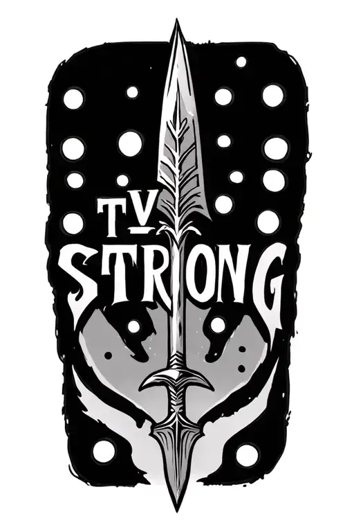 Tvstrong With Dots In Between Each Letter And There Is A Spear Under The Spear