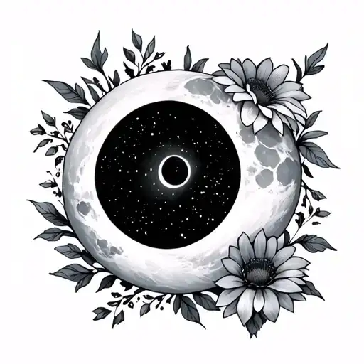 Flowers Surrounding A Cresent Moon