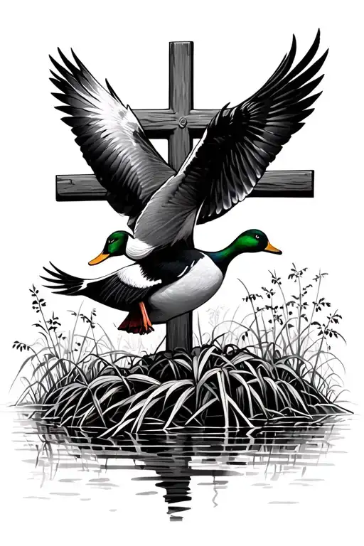 Ducks Flying And A Cross In A Cypress Swamp