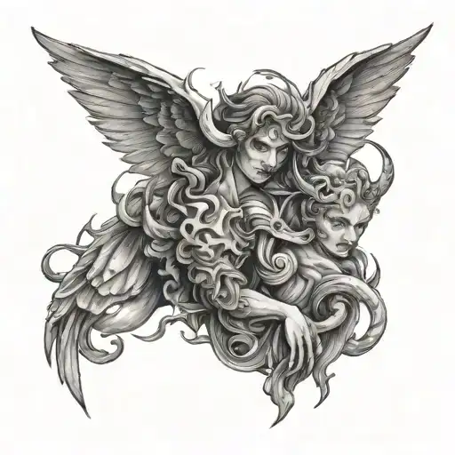 Angel And Demon Infused Together Representing Gemini