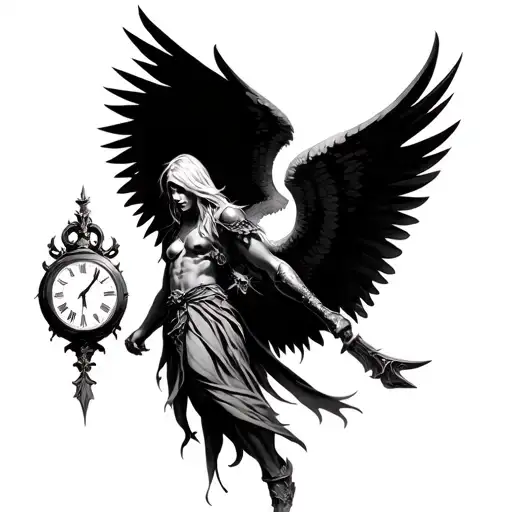 Warrior Angel With Clock Benind