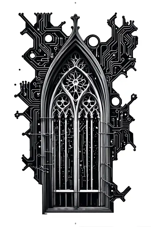 Gothic Cathedral Window Trasitioning Into A Circuitboard
